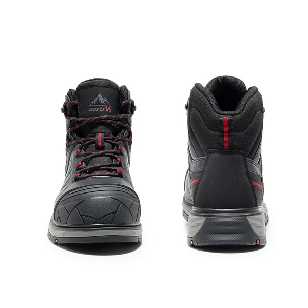 Men's Non-Slip Steel Toe Leather Work Boots - BLACK - 5